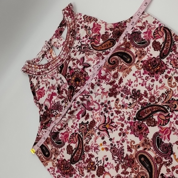 White House Black Market pink paisley halter dress size small with accents - Picture 8 of 13